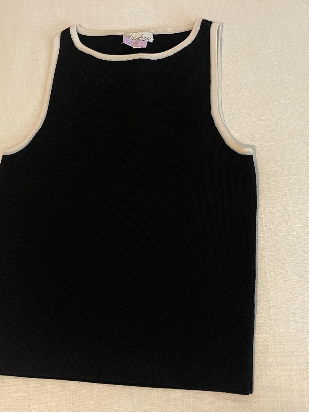 L'Academie Black Sleeveless Knit tank and high waisted shorts with White Trim - Picture 5 of 9
